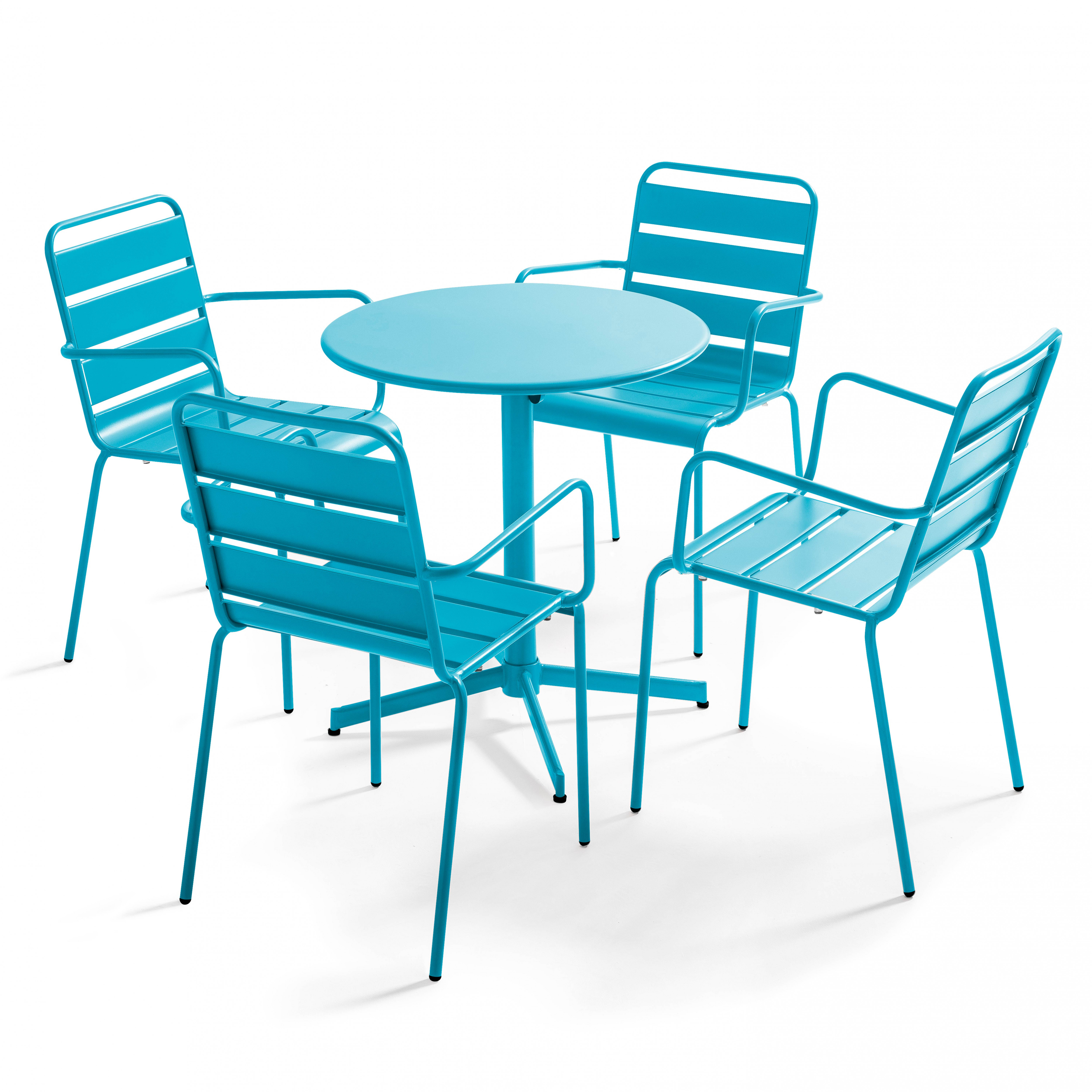 Table de terrasse bistrot ronde inclinable en métal Ø70 cm et 4 chaises avec accoudoirs