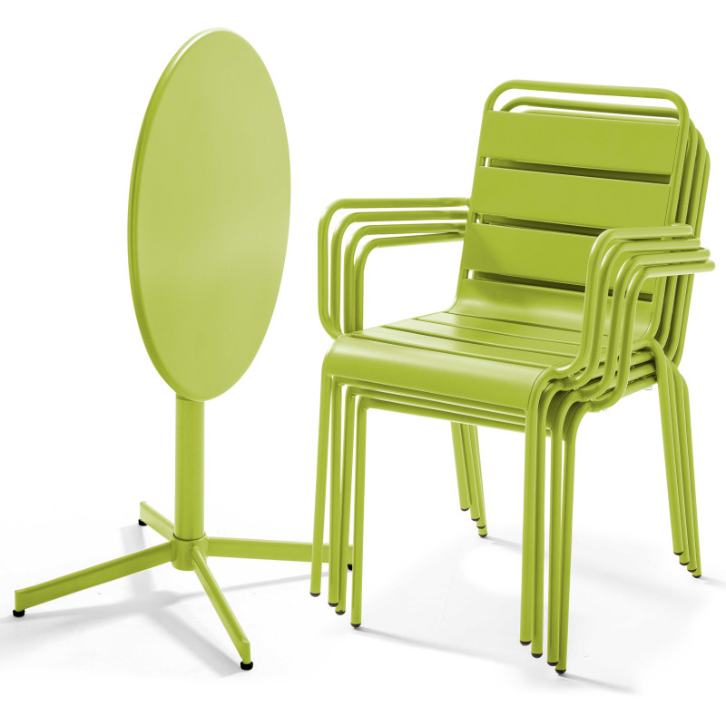 Ensemble table ronde avec plateau inclinable (⌀70cm) + 4 fauteuils en métal