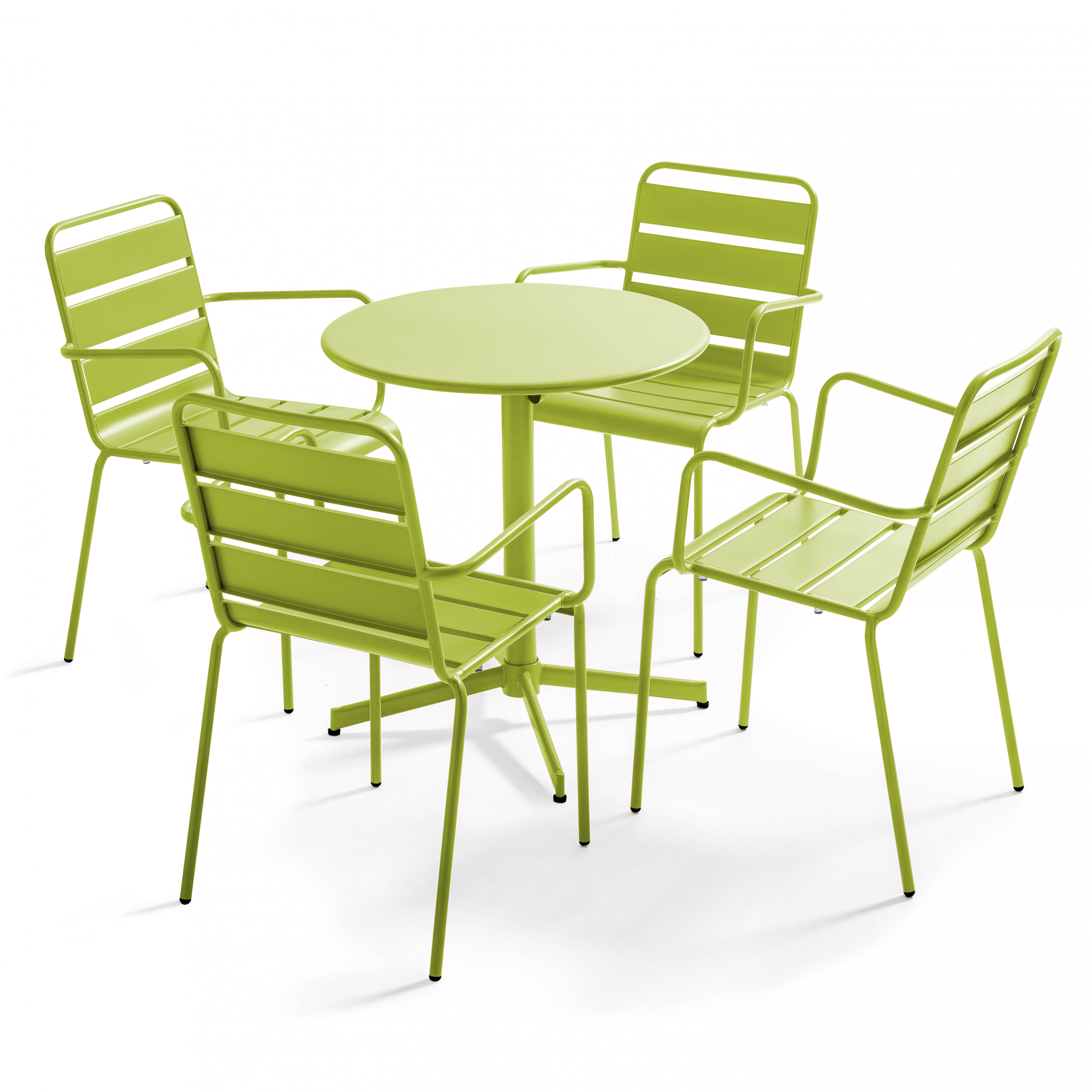 Table de terrasse bistrot ronde inclinable en métal Ø70 cm et 4 chaises avec accoudoirs