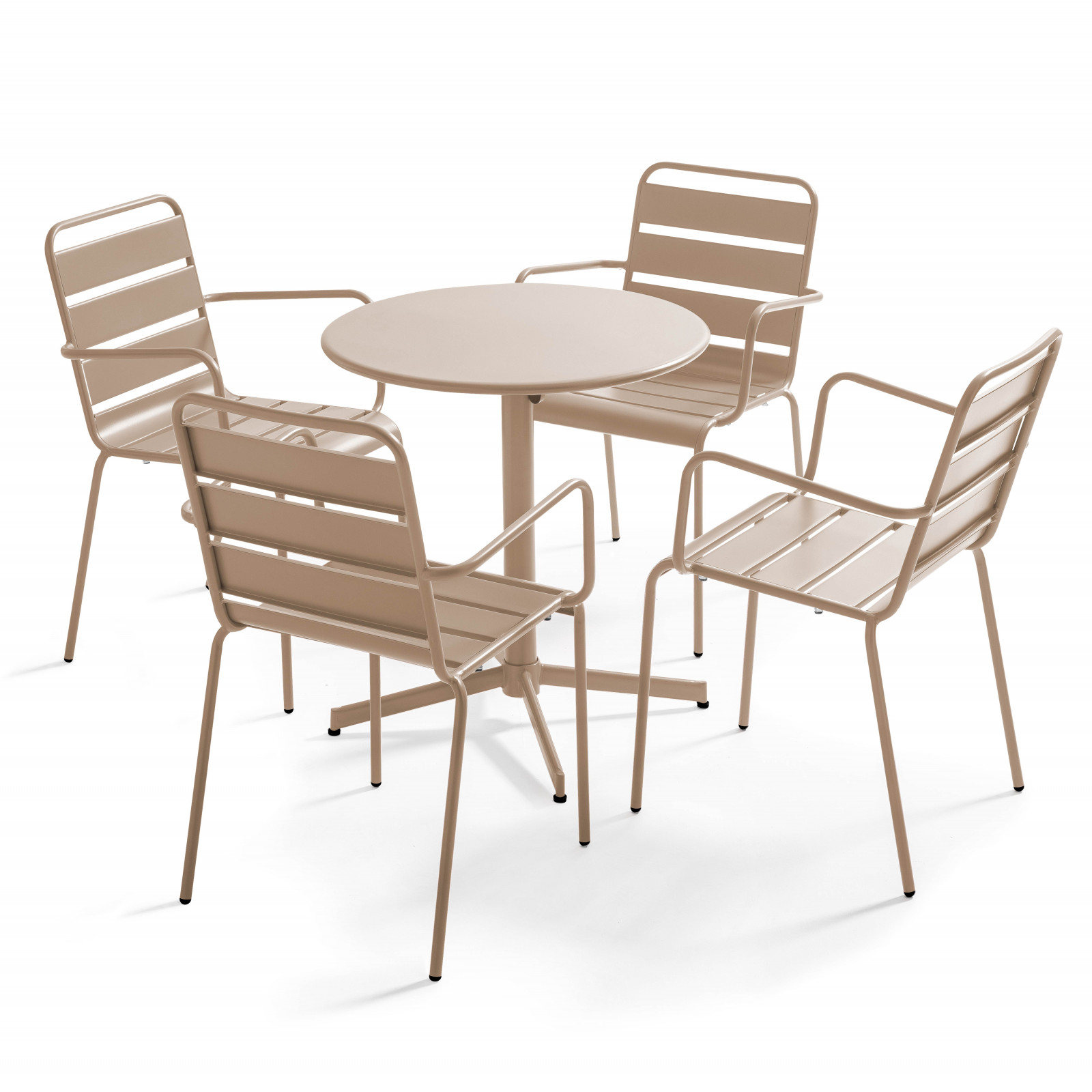 Ensemble table ronde avec plateau inclinable (⌀70cm) + 4 fauteuils en métal