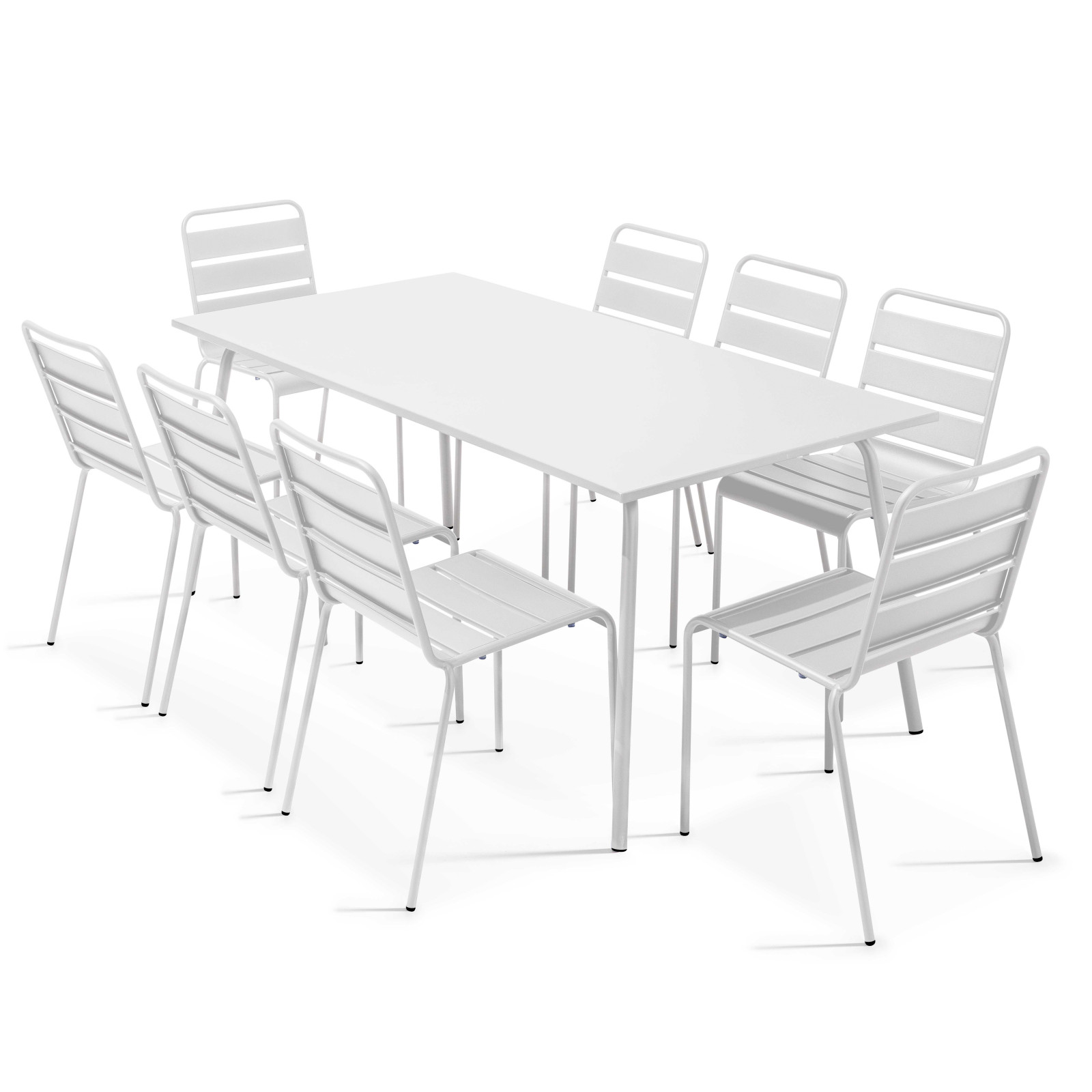 Ensemble table rectangulaire 180 cm + 8 chaises en métal