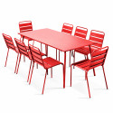 Ensemble table rectangulaire 180 cm + 8 chaises en métal