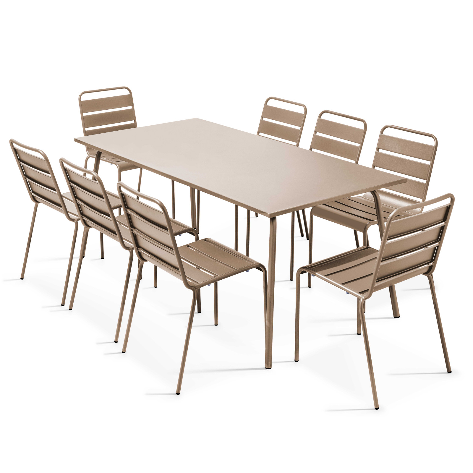 Ensemble table rectangulaire 180 cm + 8 chaises en métal