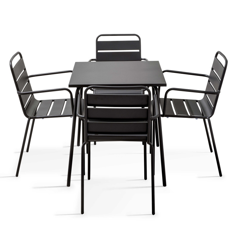 Ensemble table carrée (70x70 cm) + 4 chaises en métal