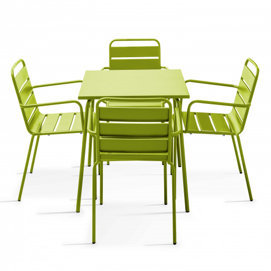 Ensemble table carrée (70x70 cm) + 4 chaises en métal