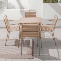Ensemble table carrée (70x70 cm) + 4 chaises en métal
