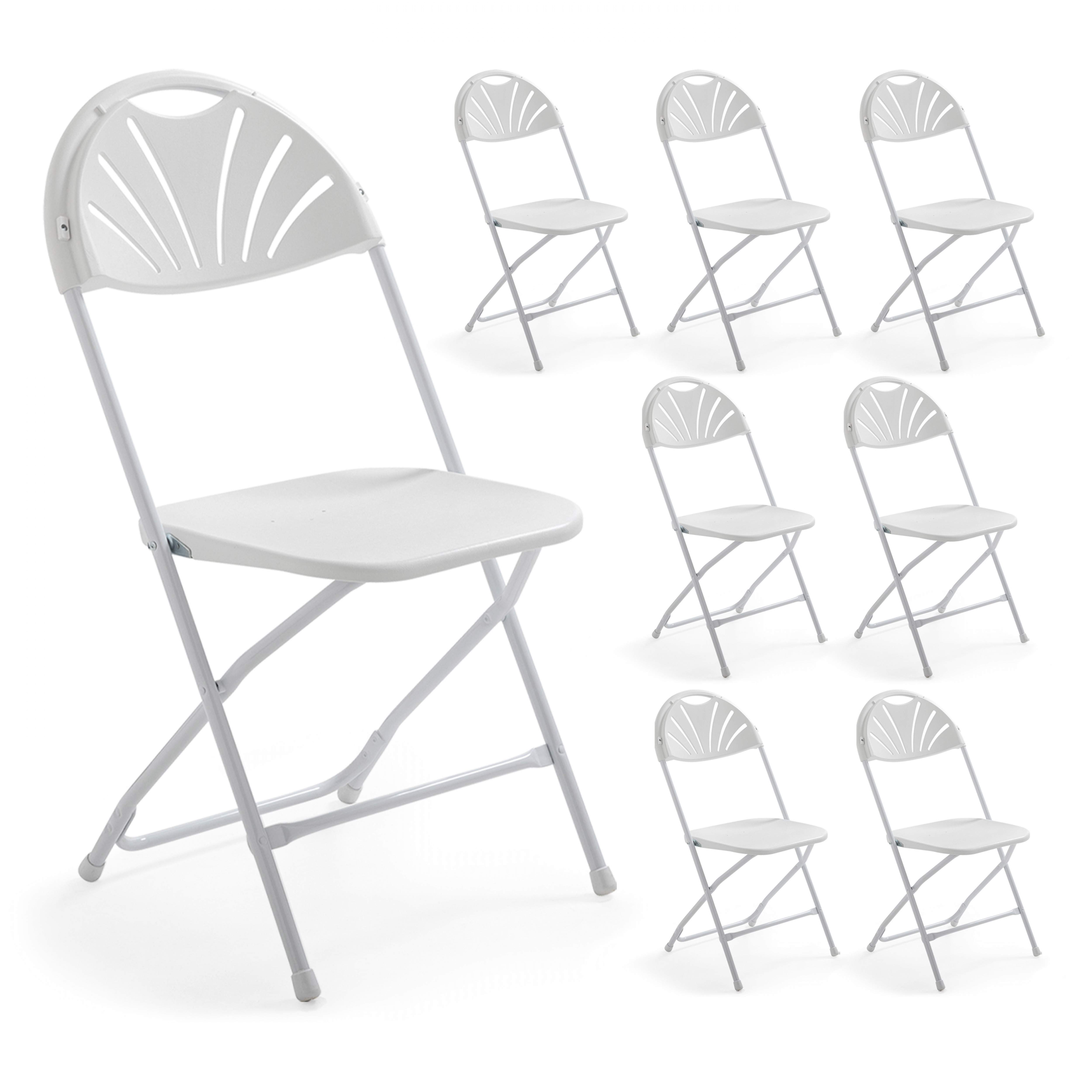 Chaises pliantes blanches de réception en plastique et métal ajourées - Lot de 8