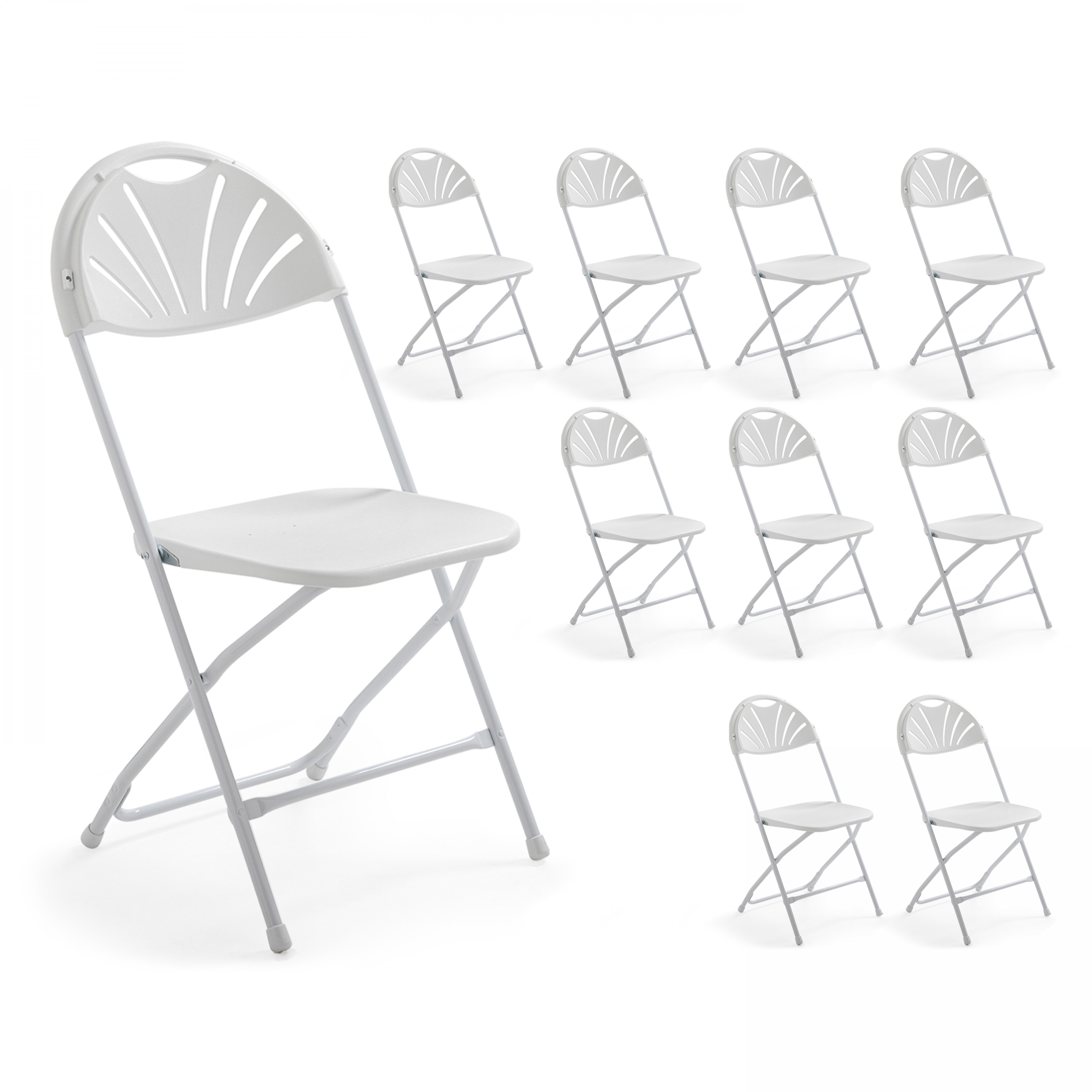Chaises pliantes blanches de réception en plastique et métal ajourées - Lot de 10