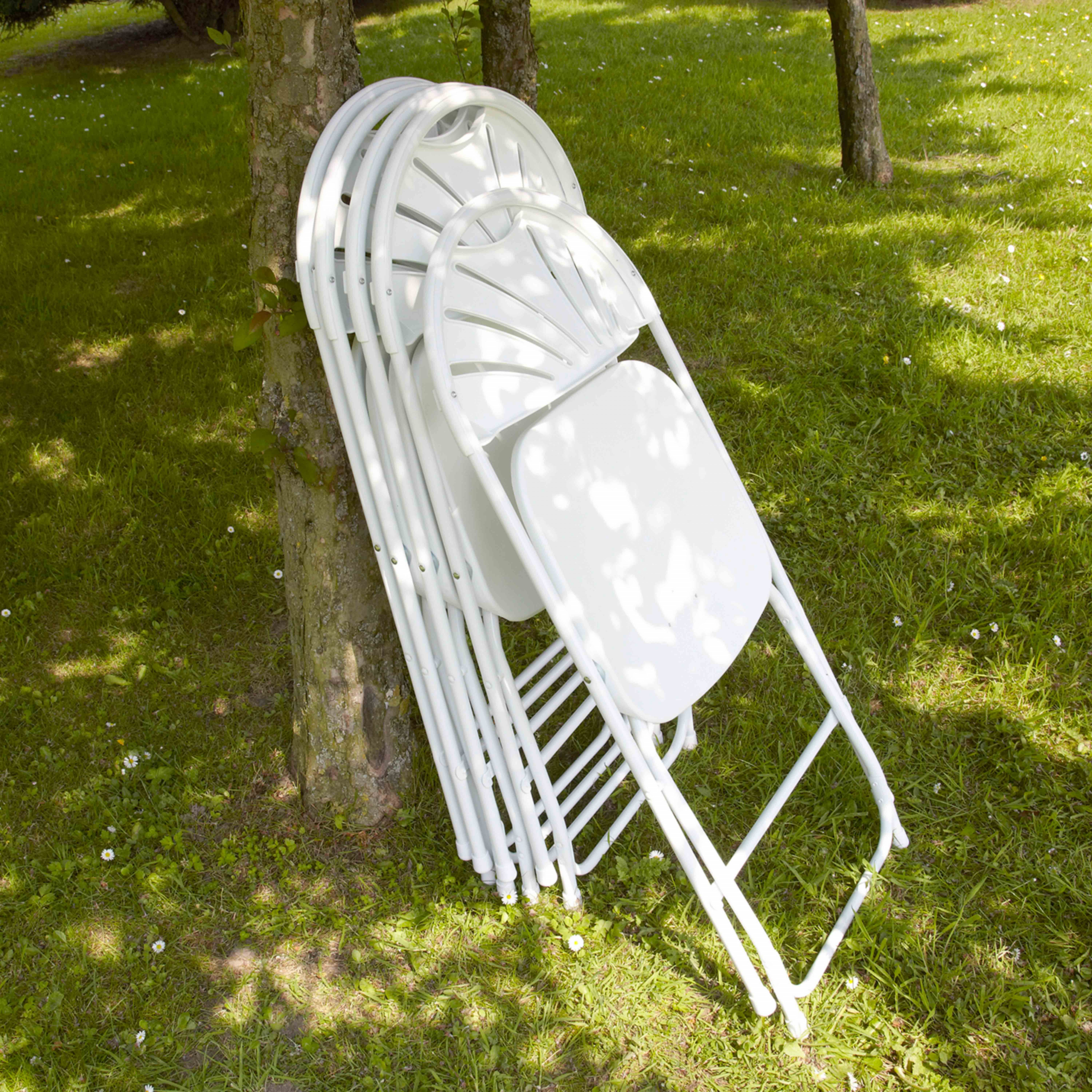 Chaises Pliantes En Métal Avec Repose-Pieds – Sièges Empilables Pour Jardin, Bureau, Fêtes (Blanc)