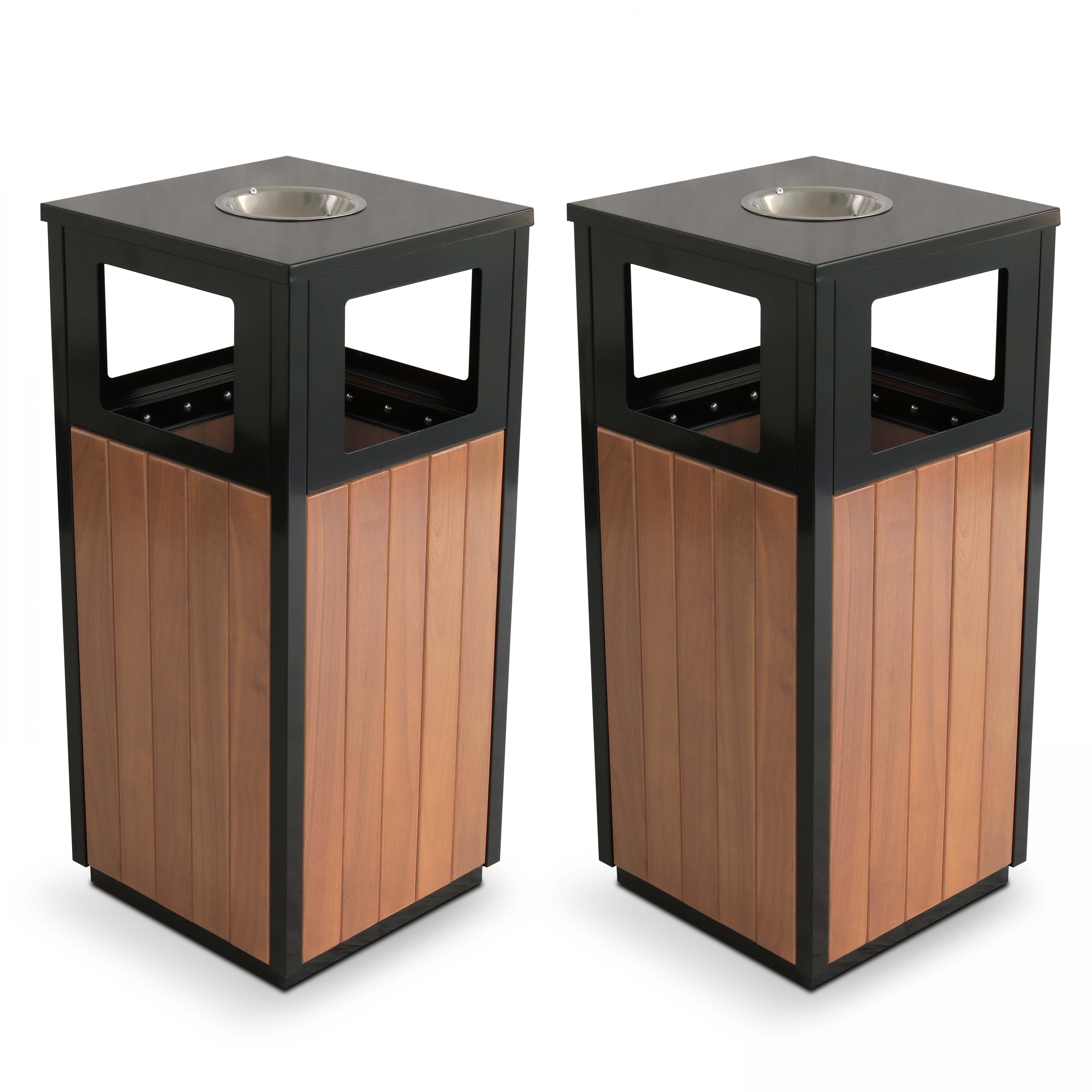 Lot de 2 poubelles en acier et polywood avec cendrier - 29L