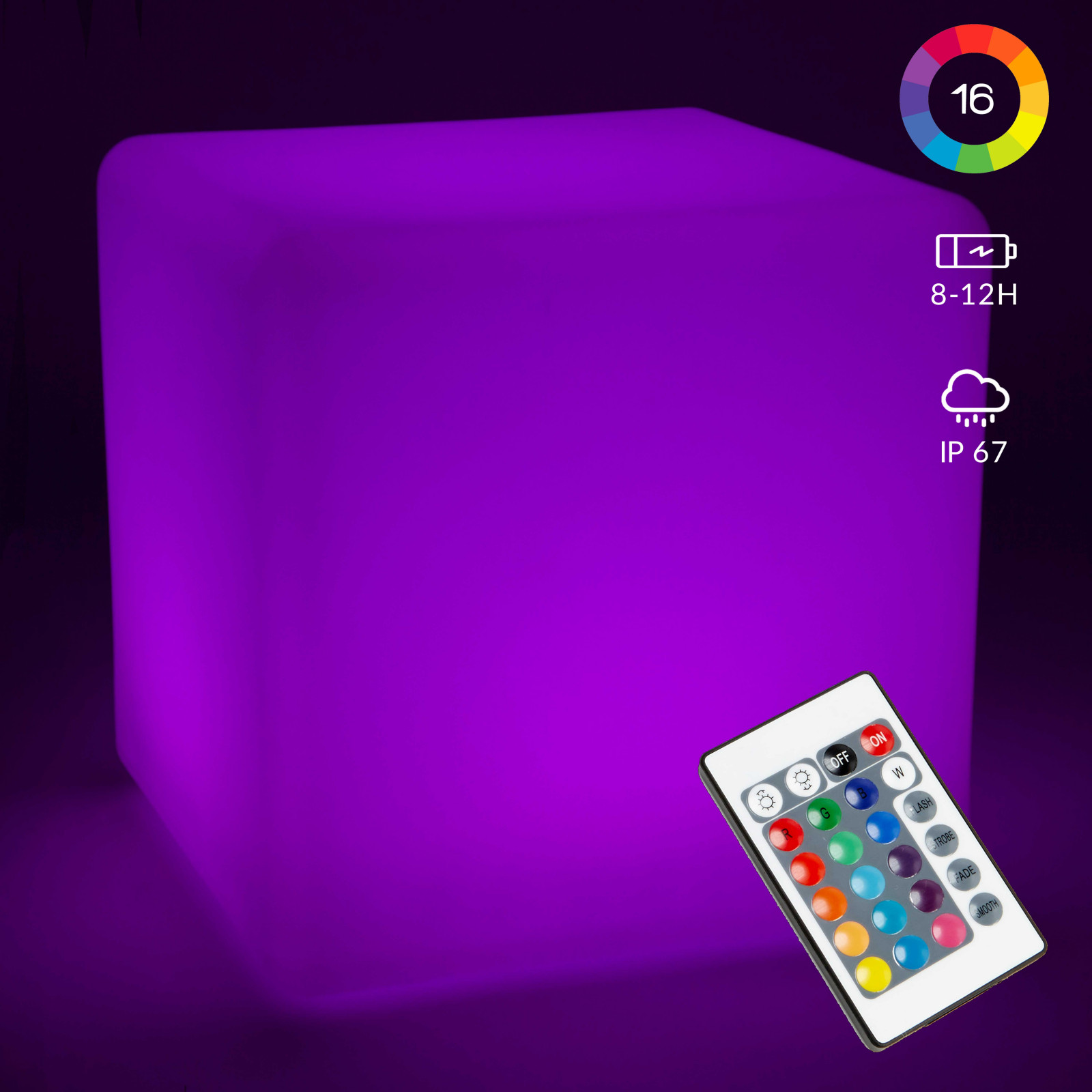 Cube LED rechargeable multicolore - 43cm