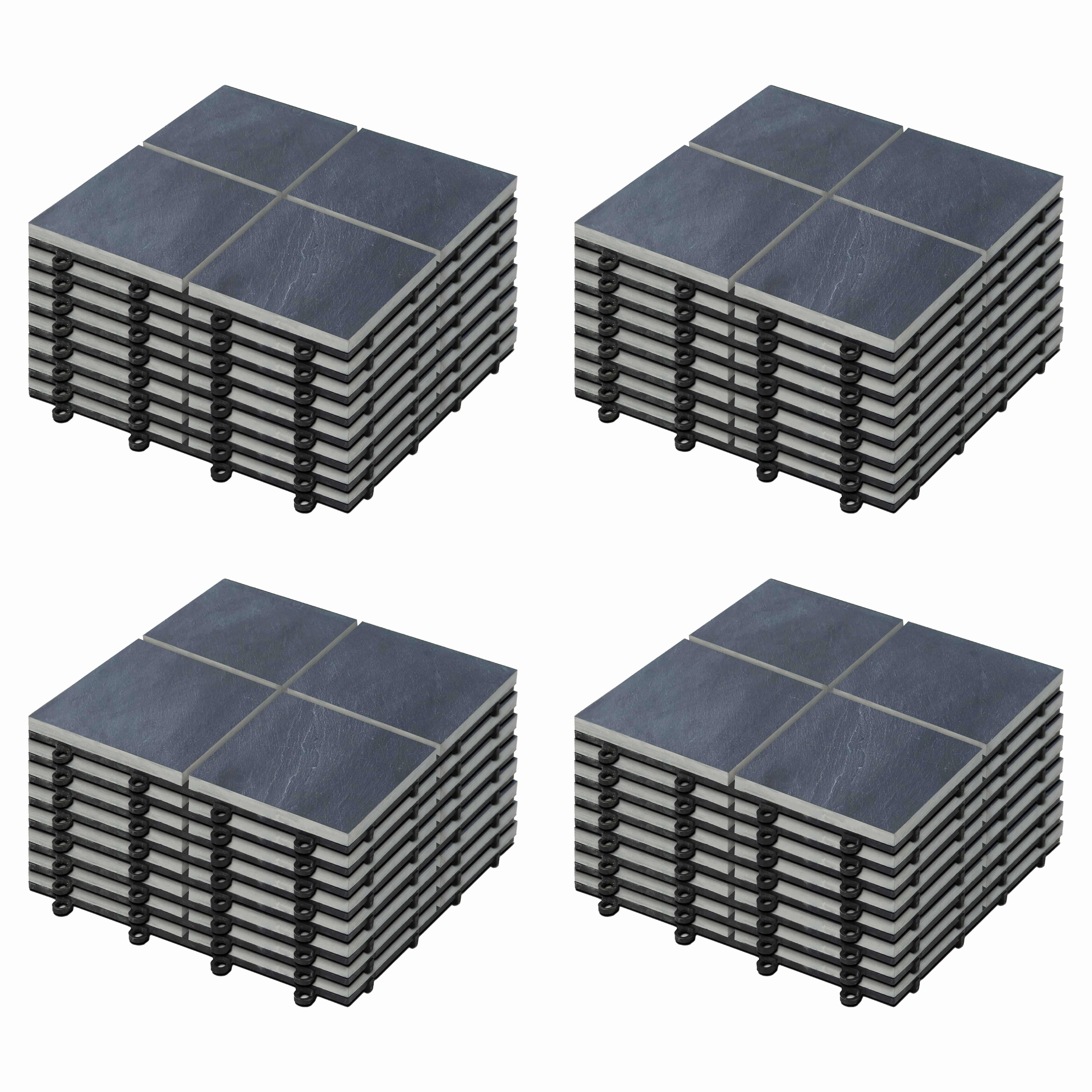 Dalles de terrasse clipsables à carreaux en pierre noire (30x30x2,5 cm) - Vendues par lot - Pierre naturelle
