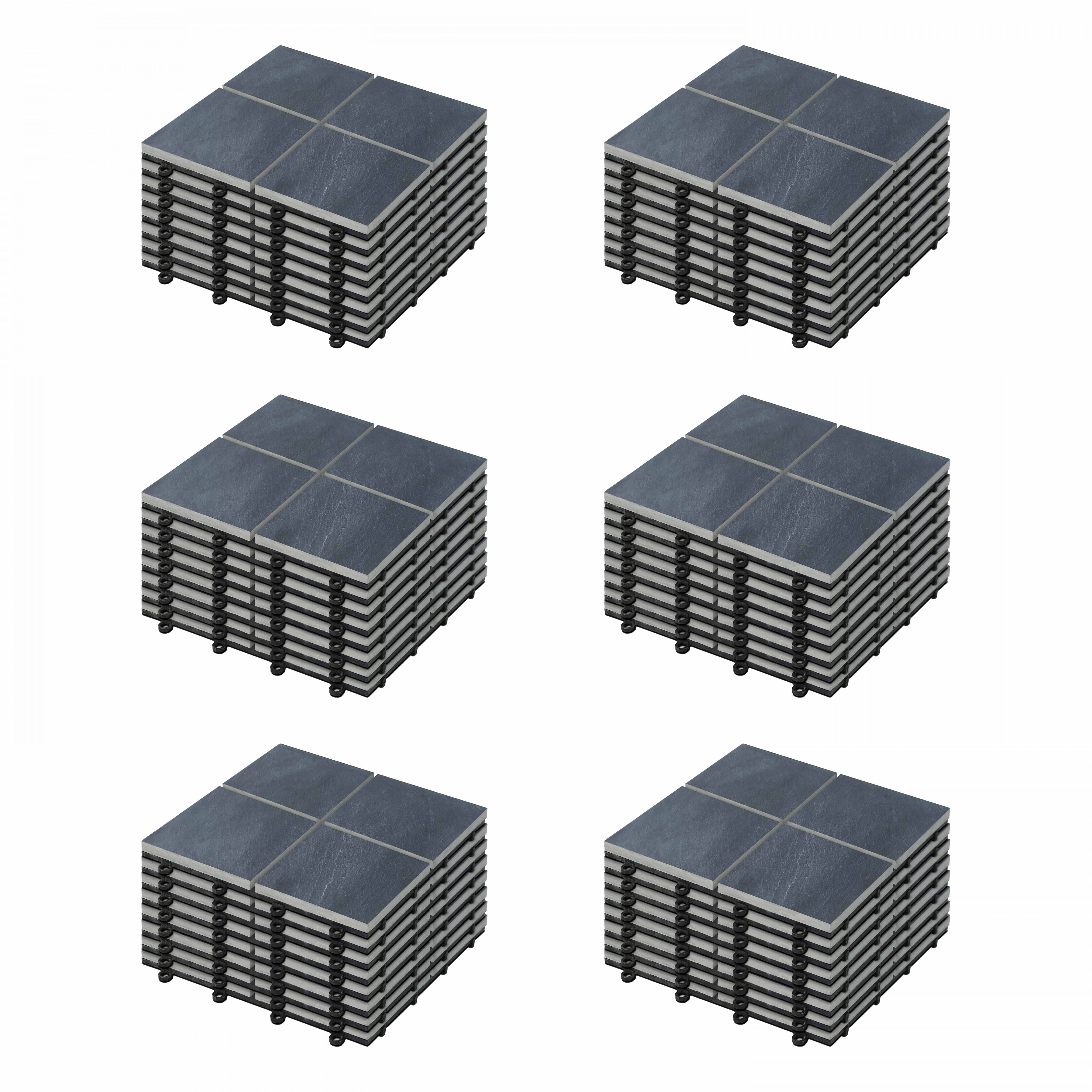 Dalles de terrasse clipsables à carreaux en pierre noire (30x30x2,5 cm) - Vendues par lot - Pierre naturelle