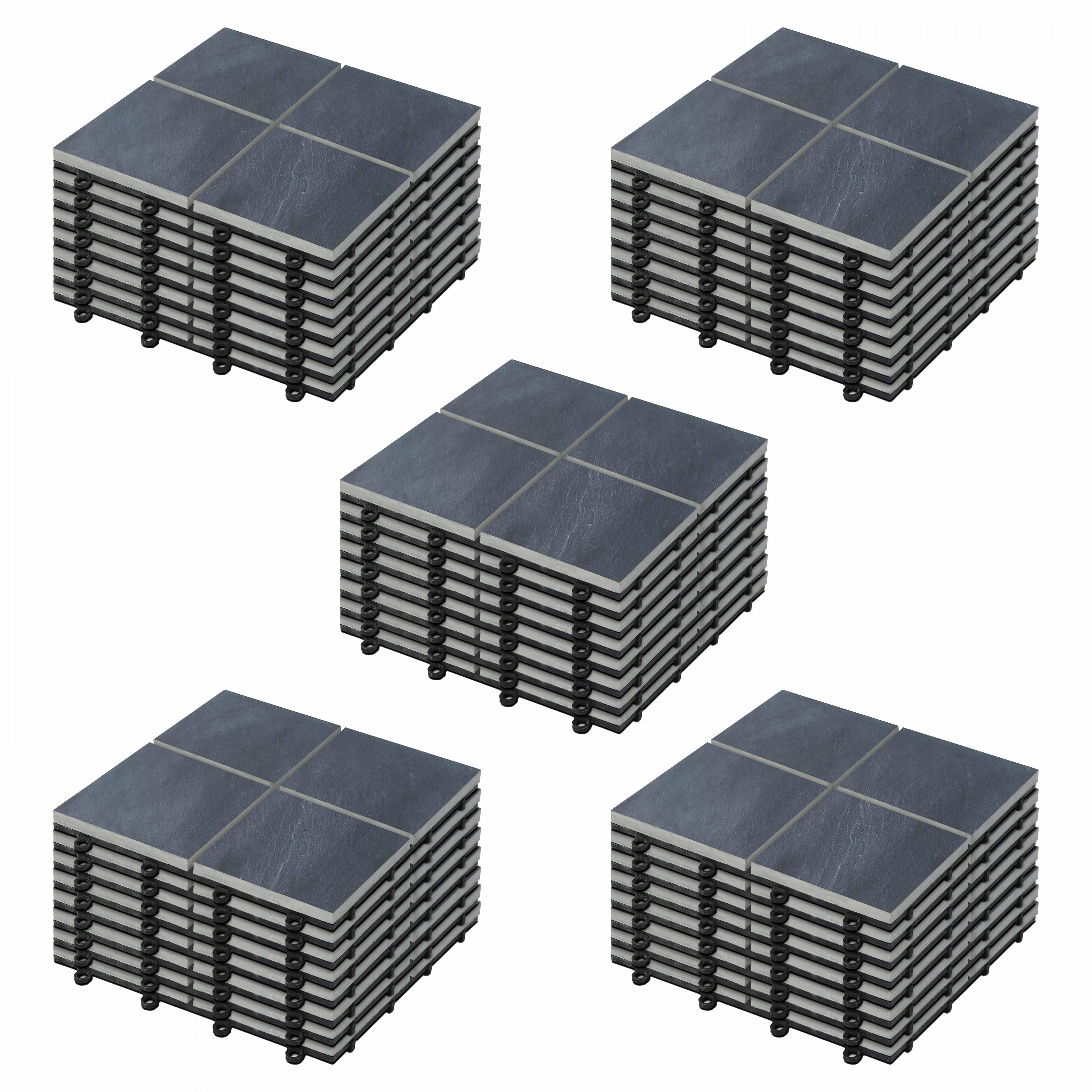 Dalles de terrasse clipsables à carreaux en pierre noire (30x30x2,5 cm) - Vendues par lot - Pierre naturelle