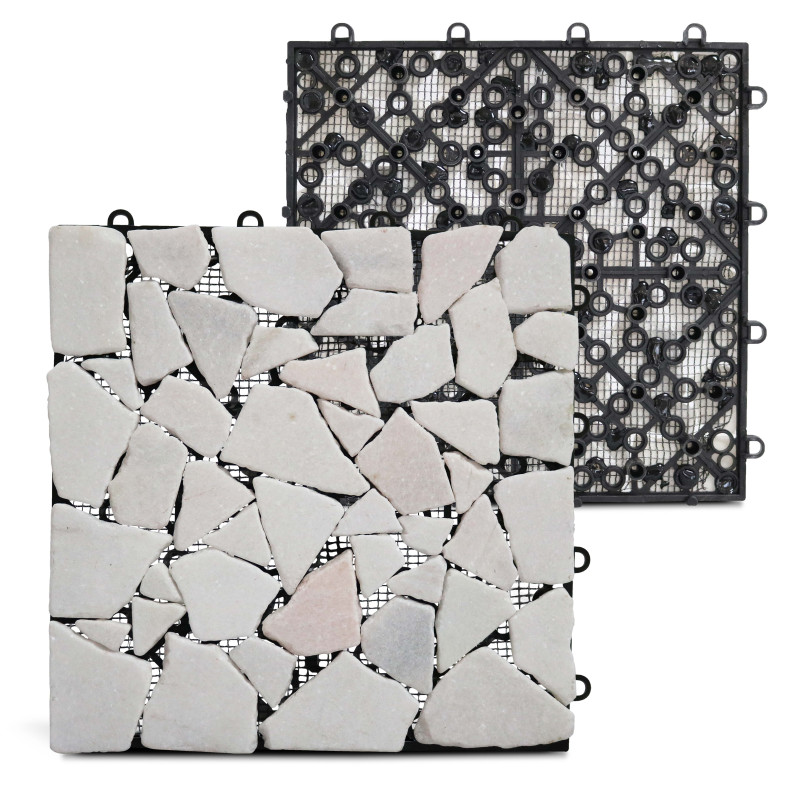 8 Dalles de terrasse en galets de marbre blanc (4/5)