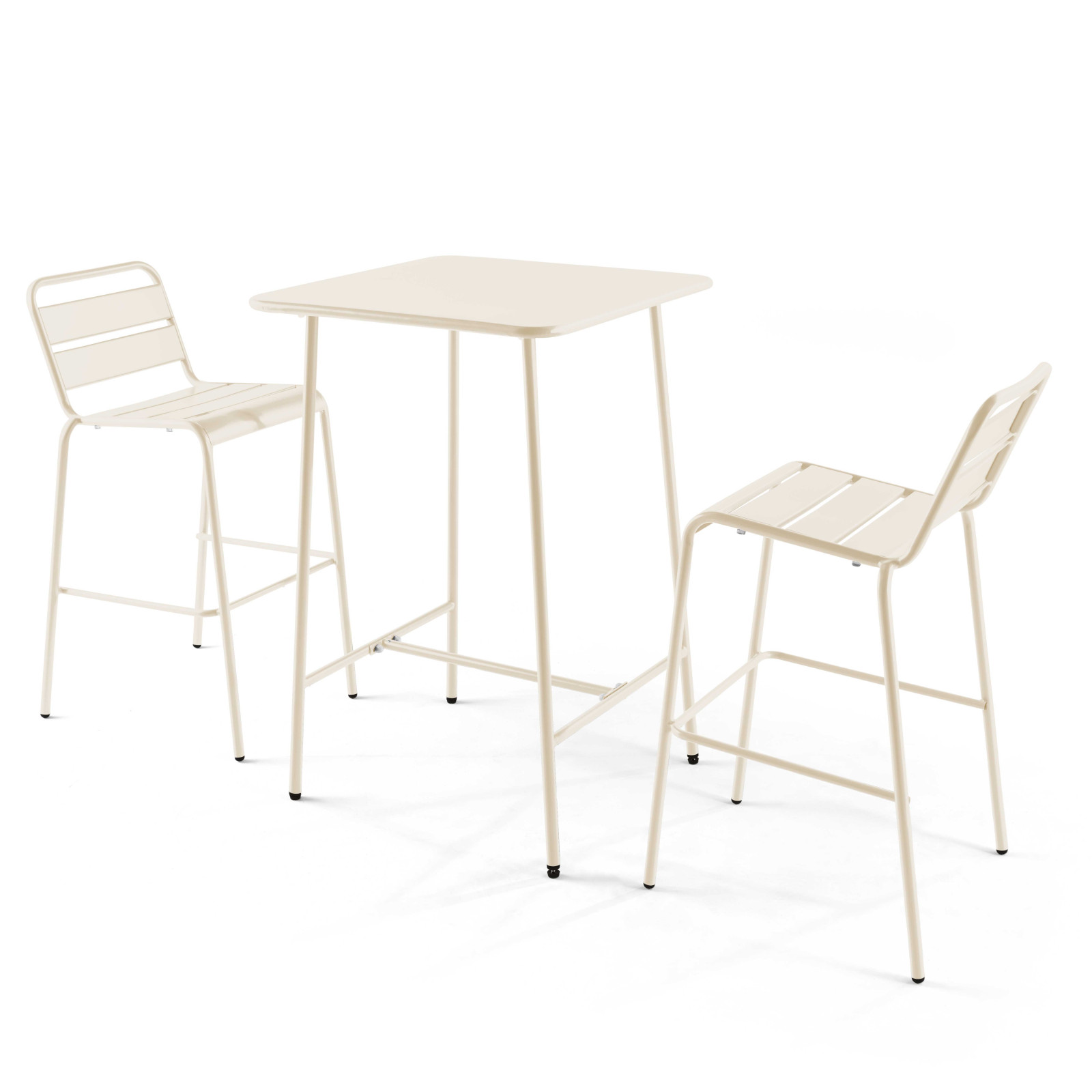 Ensemble table haute (70 cm) + 2 chaises en métal
