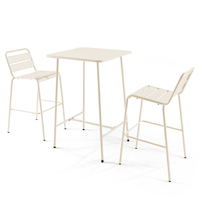 Ensemble table haute (70 cm) + 2 chaises en métal