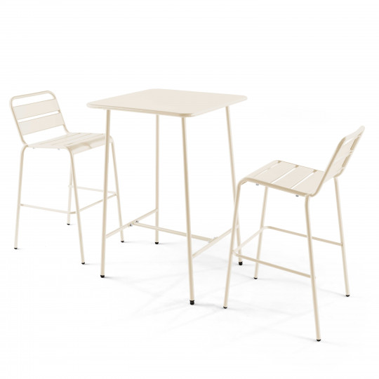 Ensemble table haute (70 cm) + 2 chaises en métal