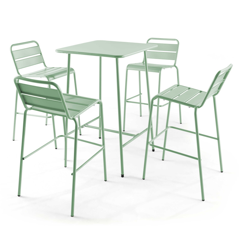 Table de bar (70 cm) + 4 chaises hautes en métal