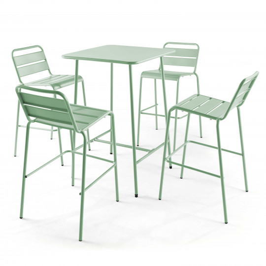 Table de bar (70 cm) + 4 chaises hautes en métal