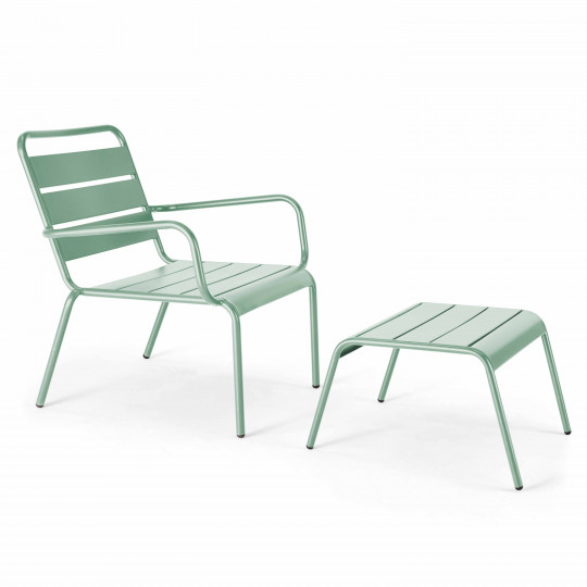 Fauteuil de terrasse bas et repose-pied en métal robuste | Mobeventpro