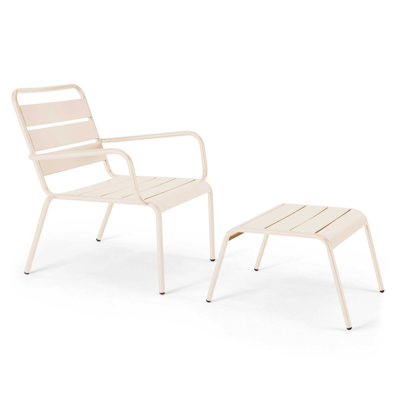 Ensemble fauteuil de terrasse bas + repose-pied en métal