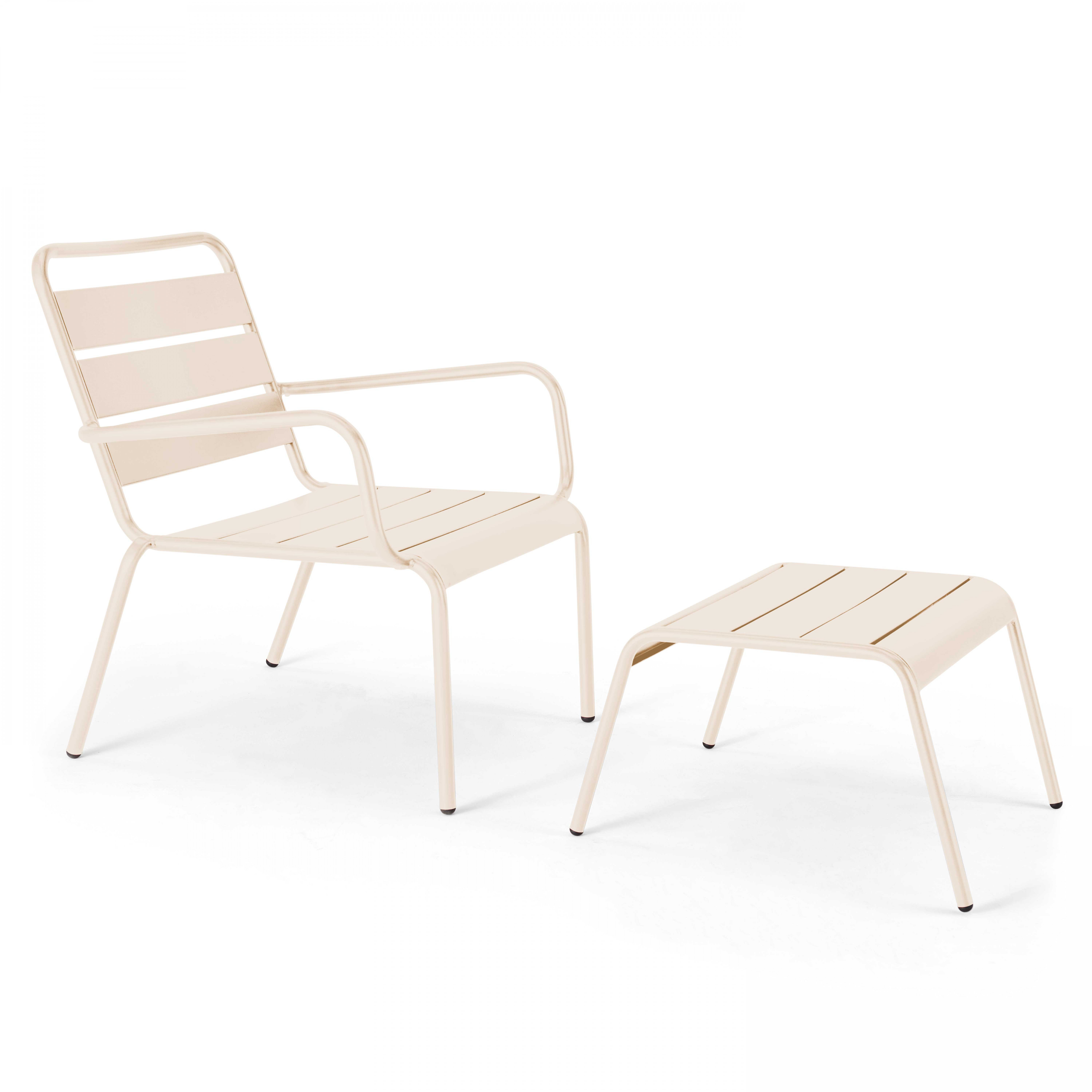Ensemble fauteuil de terrasse bas et repose-pied en métal