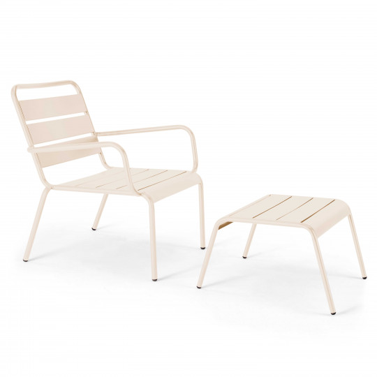 Fauteuil de terrasse bas et repose-pied en métal robuste | Mobeventpro