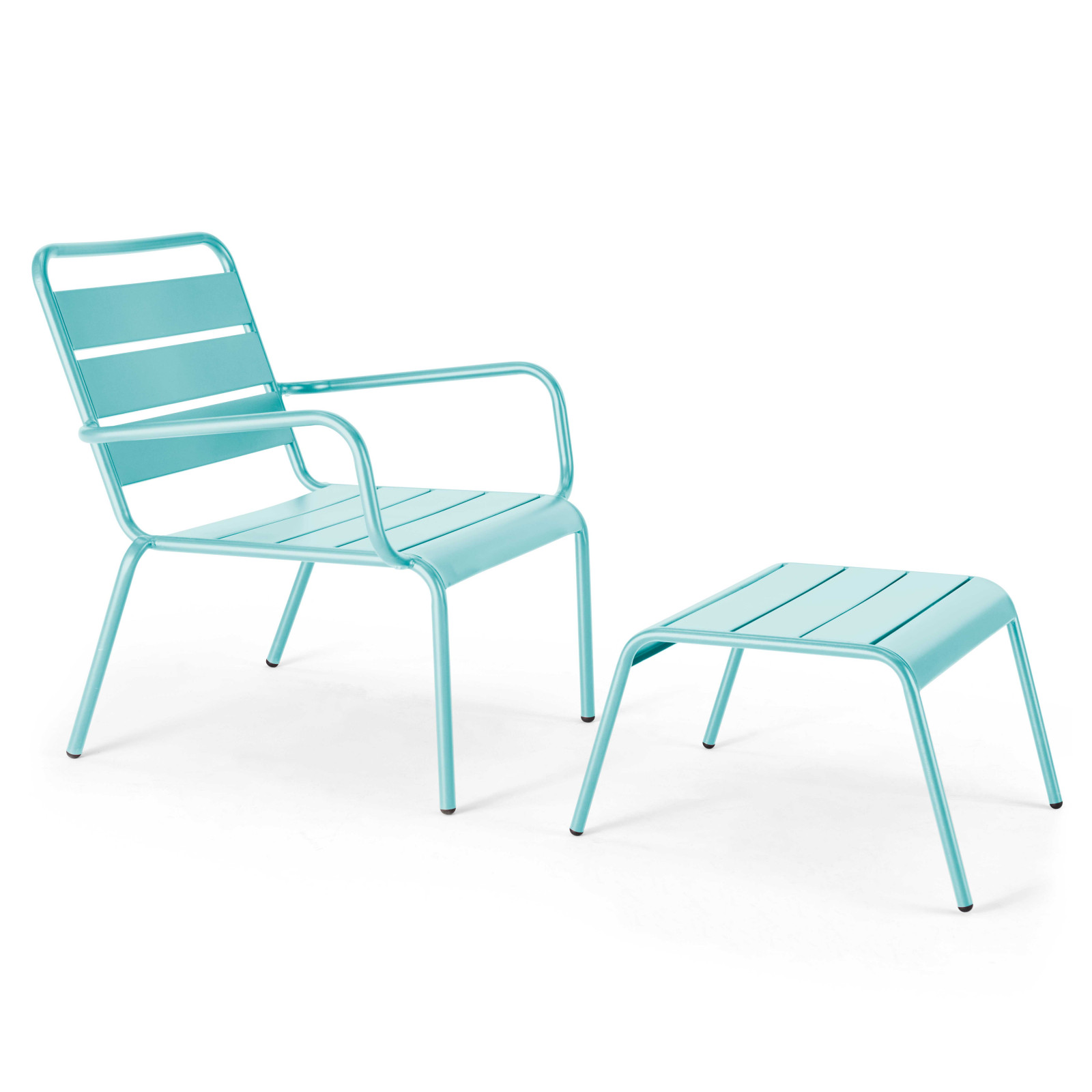 Ensemble fauteuil de terrasse bas + repose-pied en métal