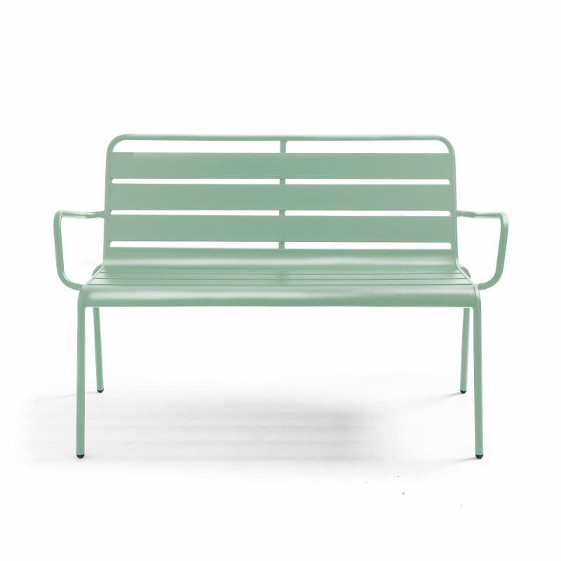 Banc avec dossier et accoudoirs en métal