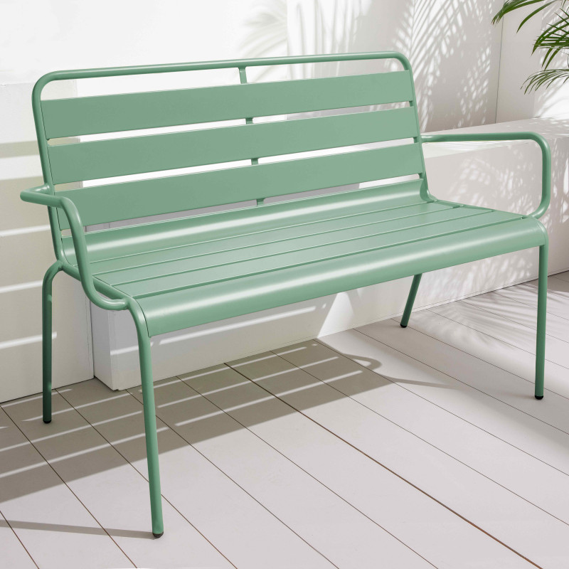 Banc avec dossier et accoudoirs en métal (2/3)