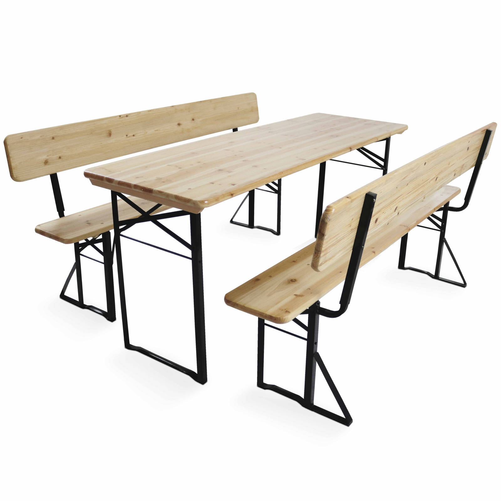 CASARIA® Ensemble de table pliable et 2x bancs avec dossiers amovibles bois  8 personnes salon