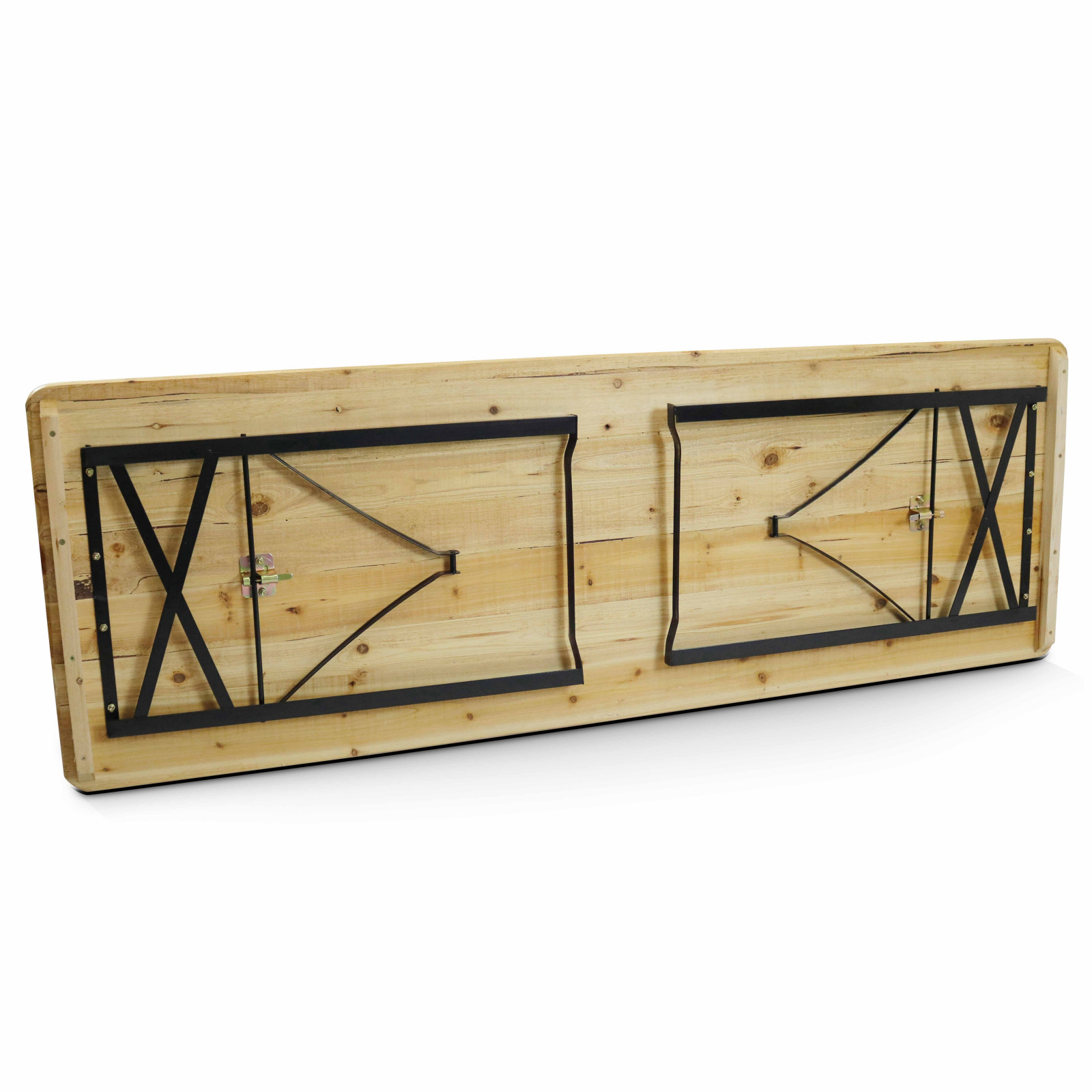 Table de 180 cm et 2 bancs pliants avec dossier en bois