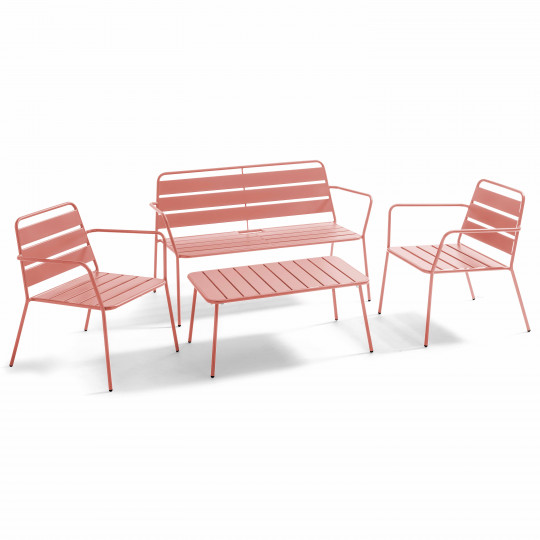 Salon de jardin bas en métal 4 places avec table basse | Mobeventpro