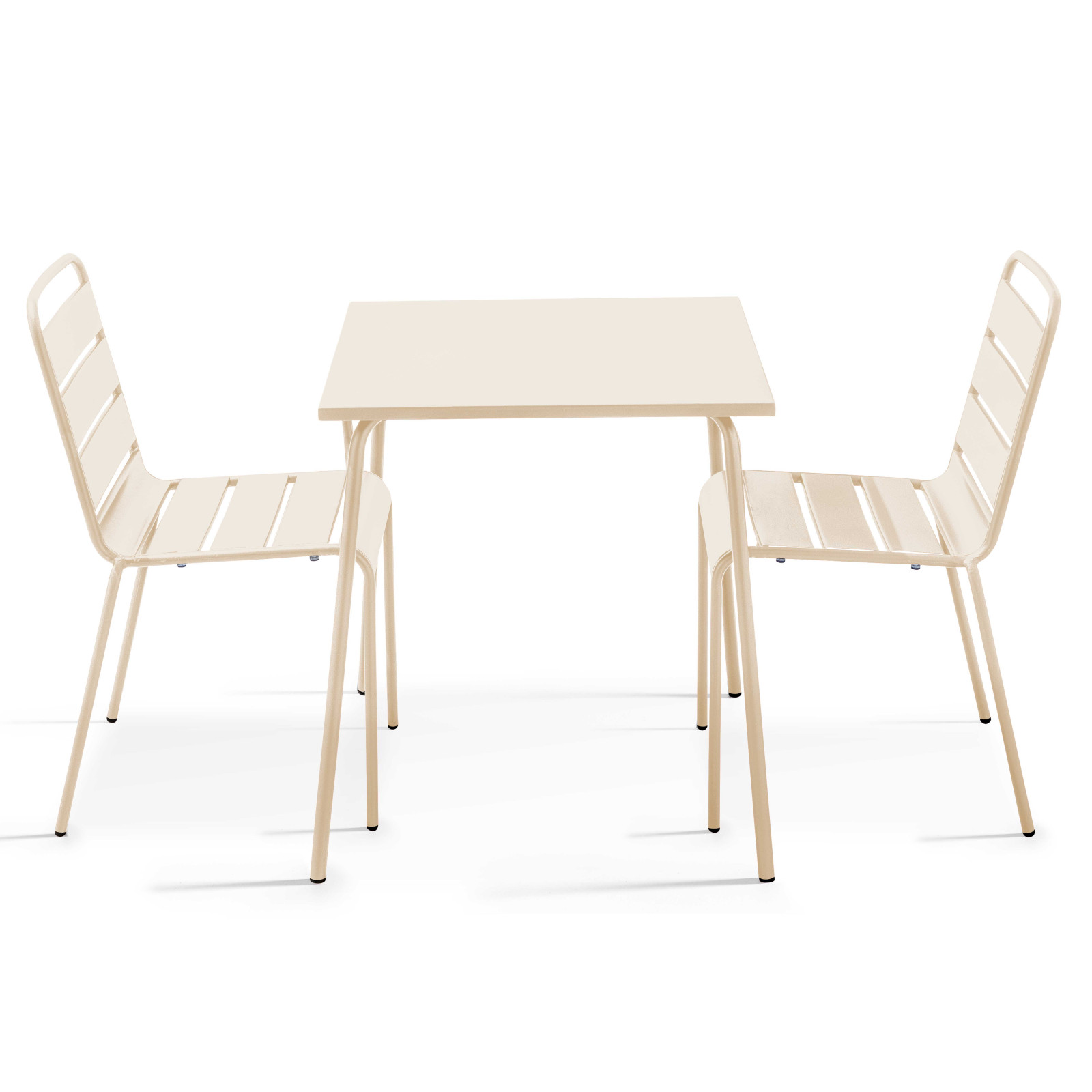 Ensemble table carrée (70x70 cm) et 2 chaises en métal