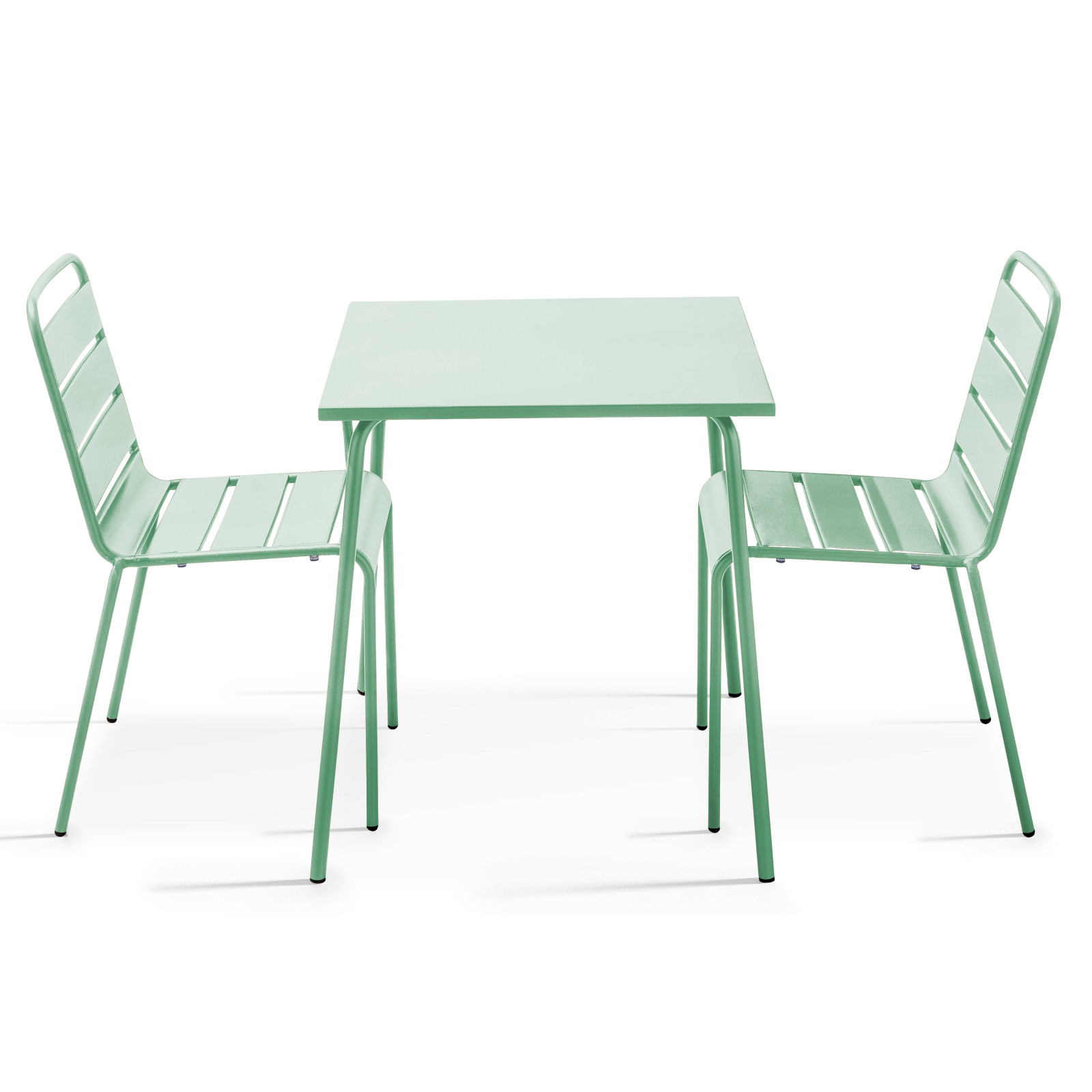Ensemble table carrée (70x70 cm) et 2 chaises en métal