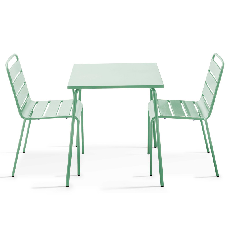 Ensemble table carrée (70x70 cm) et 2 chaises en métal