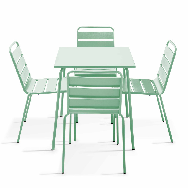 Ensemble table de terrasse carrée 70x70cm + 4 chaises en métal