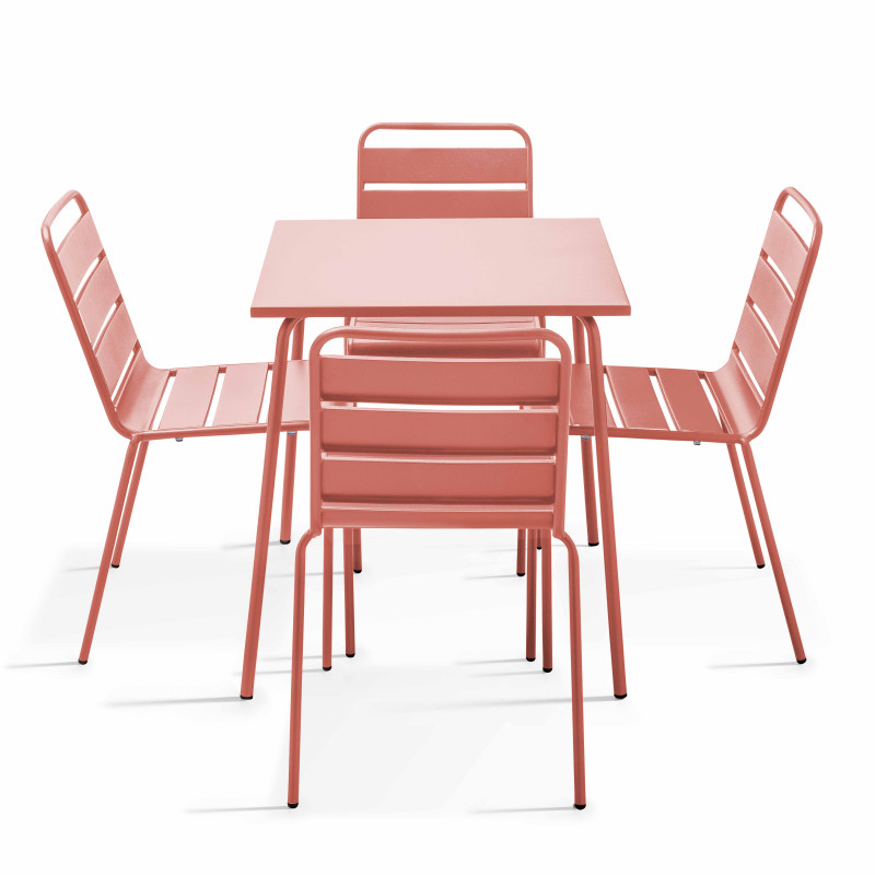 Ensemble table de terrasse carrée 70x70cm + 4 chaises en métal