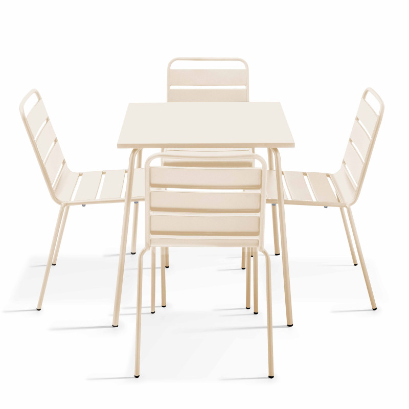Ensemble table de terrasse carrée 70x70cm + 4 chaises en métal