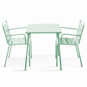 Ensemble table carrée (70x70 cm) et 2 fauteuils en métal
