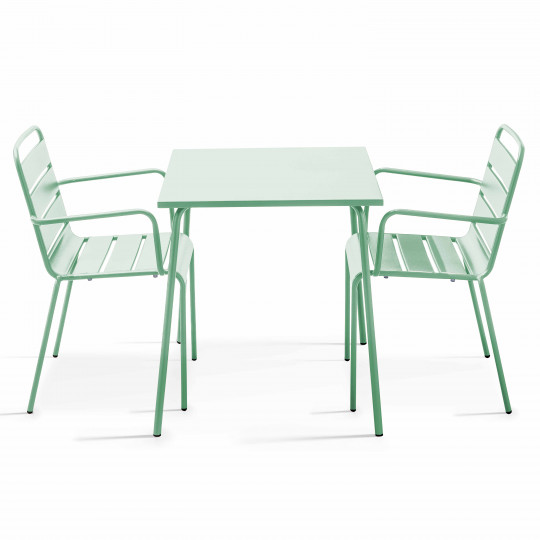 Table de terrasse carrée 70 x 70 cm et 2 fauteuils métal | Mobeventpro