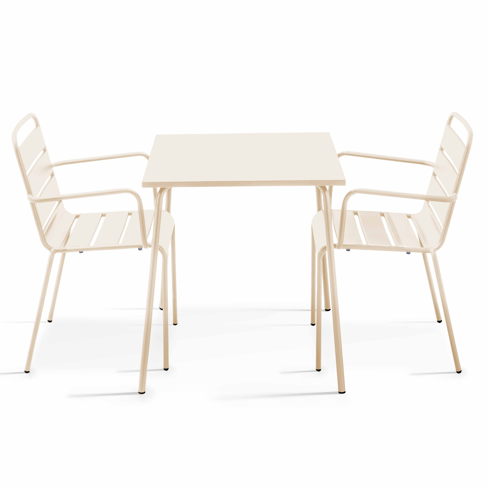 Ensemble table carrée (70x70 cm) et 2 fauteuils en métal