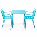 Ensemble table carrée (70x70 cm) et 2 fauteuils en métal