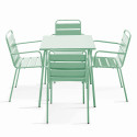 Ensemble table carrée (70x70 cm) + 4 chaises en métal