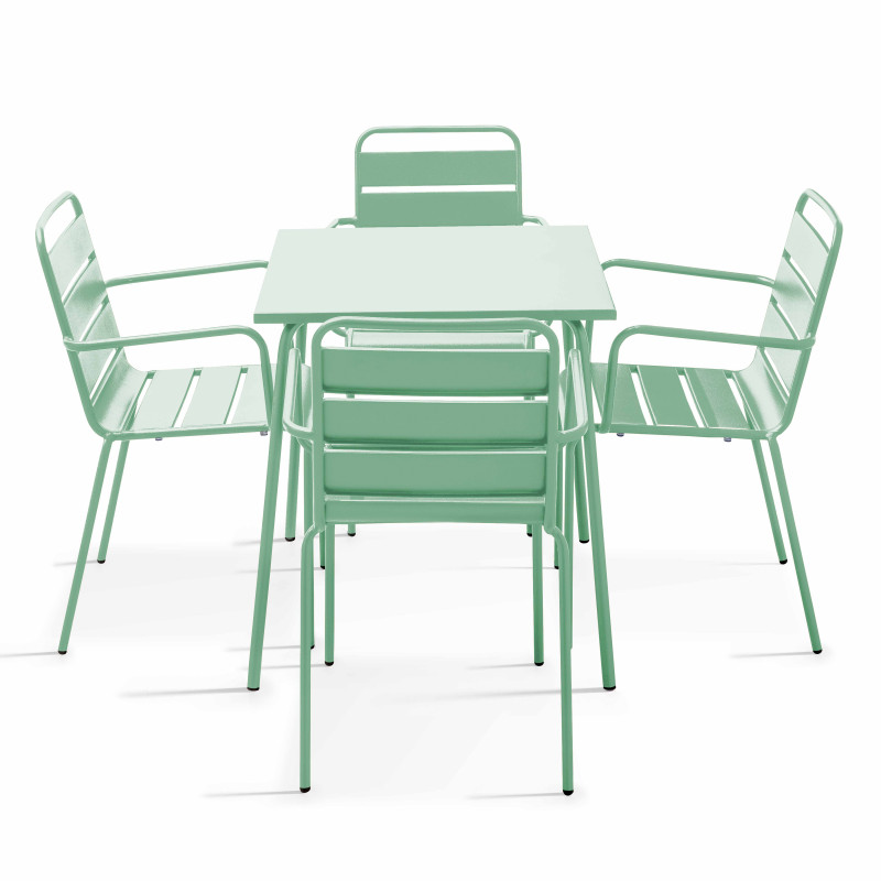 Ensemble table carrée (70x70 cm) + 4 chaises en métal