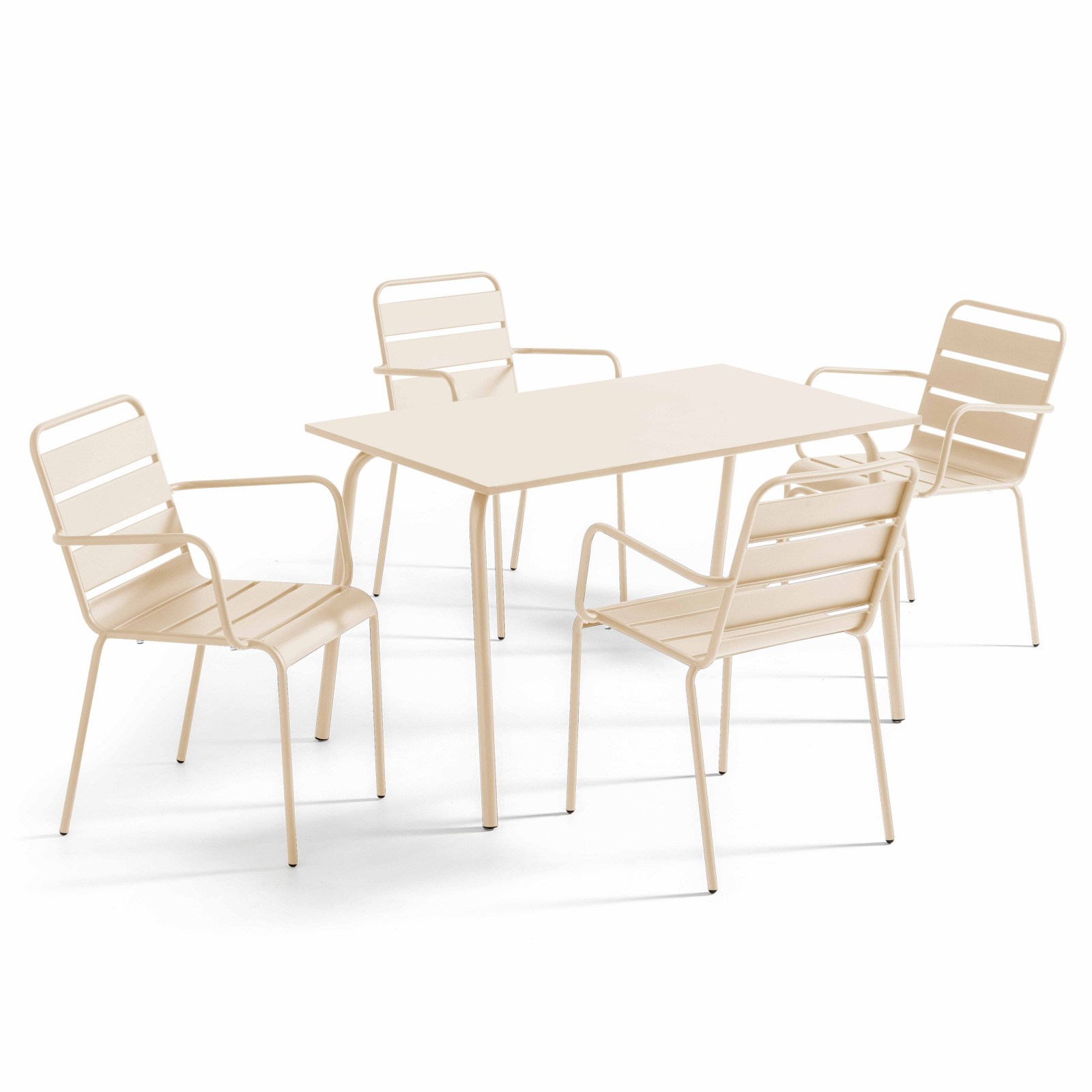 Ensemble table rectangulaire 120 cm et 4 fauteuils en métal