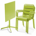 Ensemble table carrée avec plateau inclinable (70x70 cm) + 4 fauteuils en métal