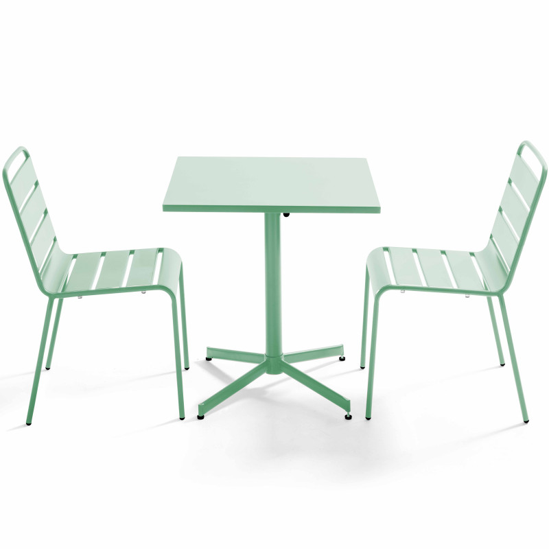 Ensemble table carrée avec plateau inclinable et 2 chaises en métal