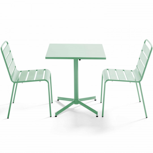 Ensemble table carrée avec plateau inclinable et 2 chaises en métal